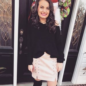 Soft pink suede skirt